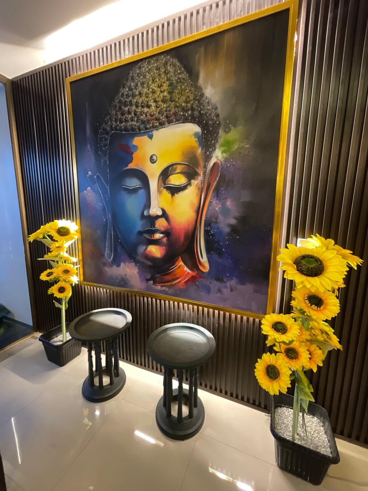 Buddha art installation in the lobby
